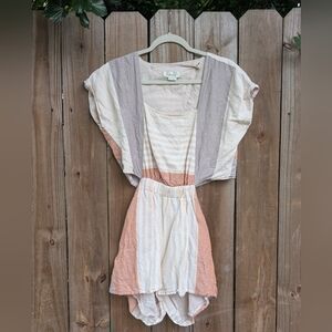 Anthropologie Elevenses Neutral Striped Square Neckline Cut Out Romper